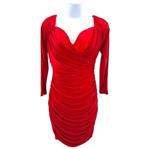 Laura Byrnes Red Monica Dress L Ruched Bodycon Wiggle Pinup Rockabilly Retro